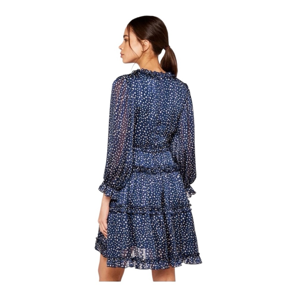 Apricot Navy Blue Ruffle V-Neck Tiered Mini Dress Romantic Cottagecore US 4 - Picture 2 of 16